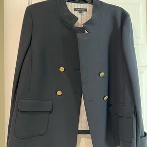 Ann Taylor navy blue Collarless Blazer jacket with Gold Buttons size 12